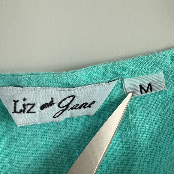 Liz and Jane Women's Turquoise Blue 100% Linen Button Front Top Size M - Picture 4 of 12